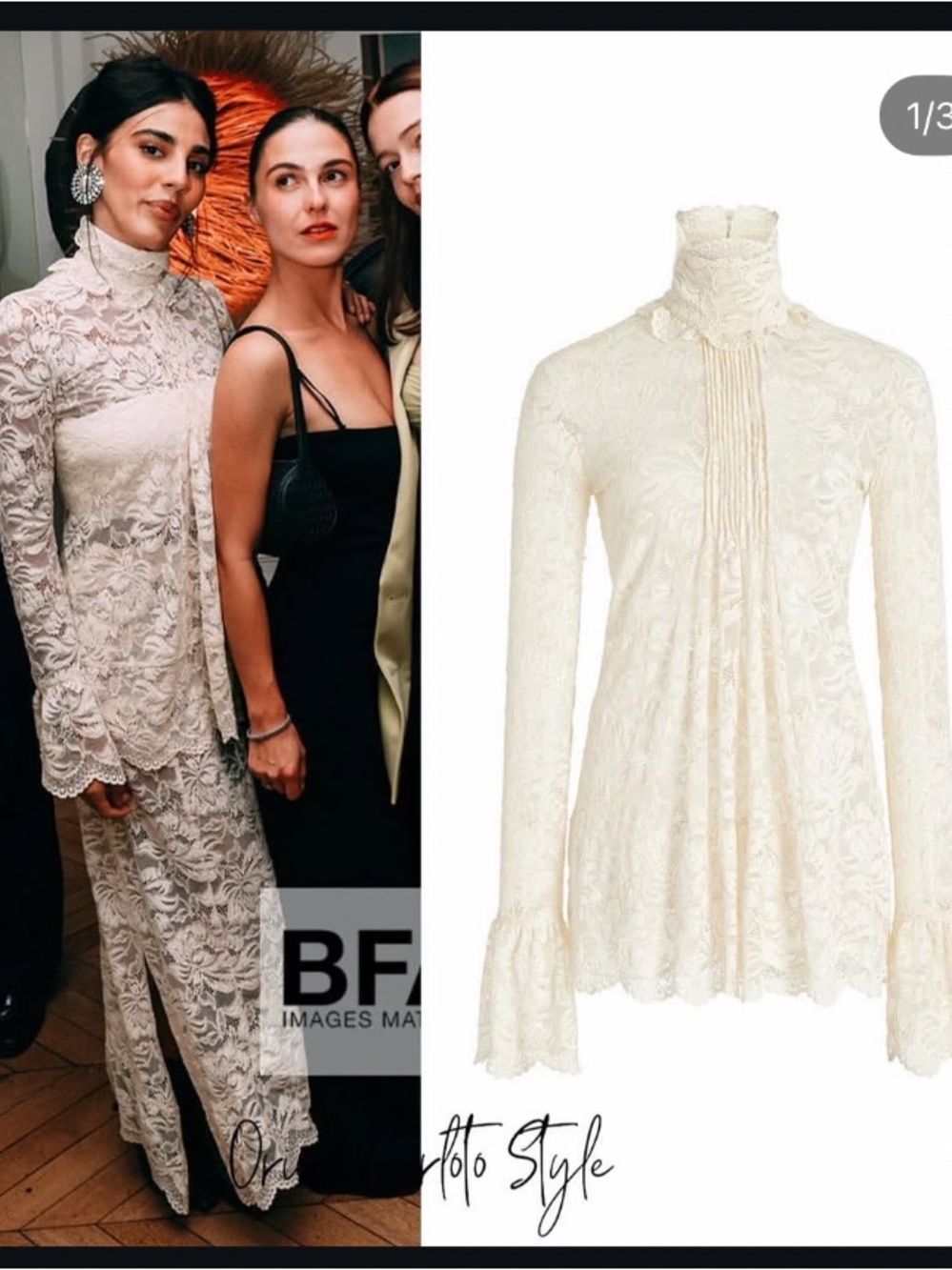 Paco Rabanne Sheer Floral Lace mock neck Top Cream size 34 tunic or mini dress - Picture 2 of 9
